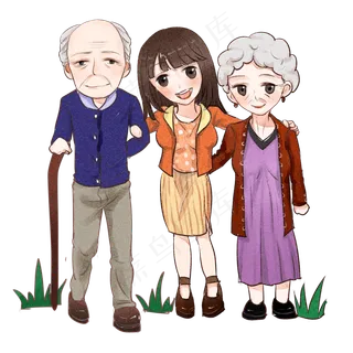 手绘卡通可爱重阳节一家三口