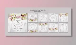 拼贴花卉最小婚礼社交媒体帖子模板