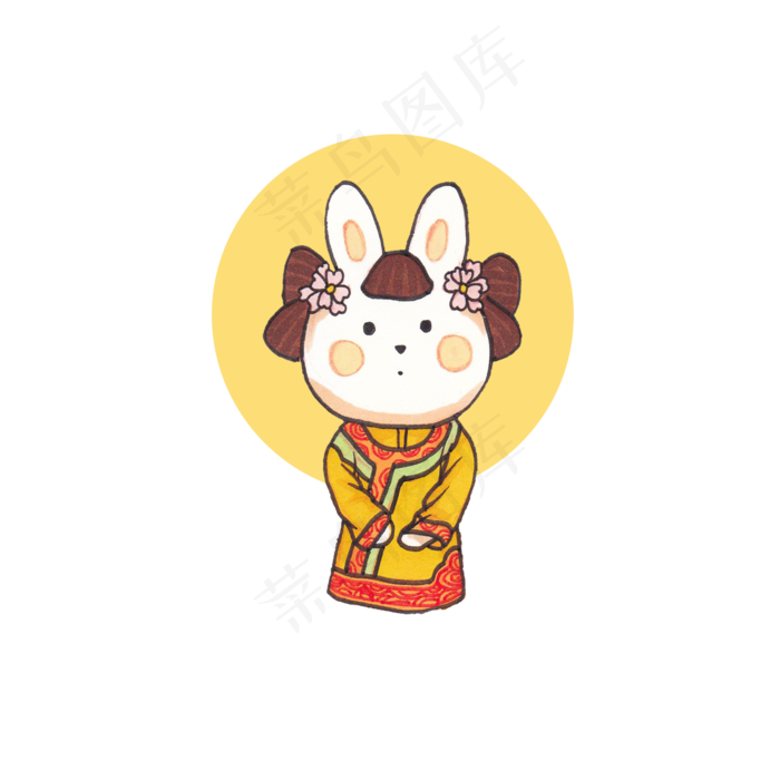 手绘插画中秋节中国风月兔设计元