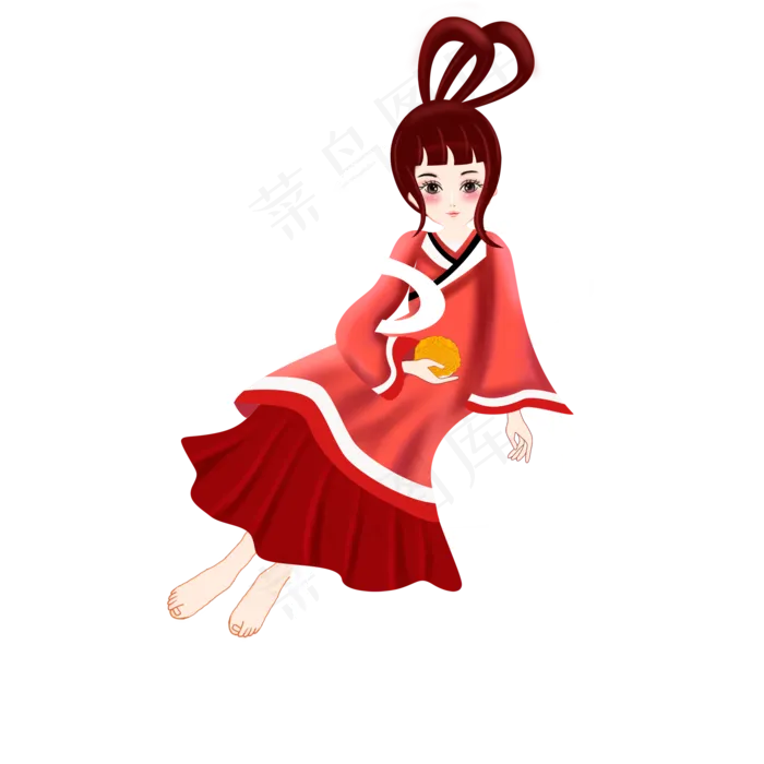 手绘卡通中秋节女孩免抠图(2000X2000(DPI:300))psd模版下载