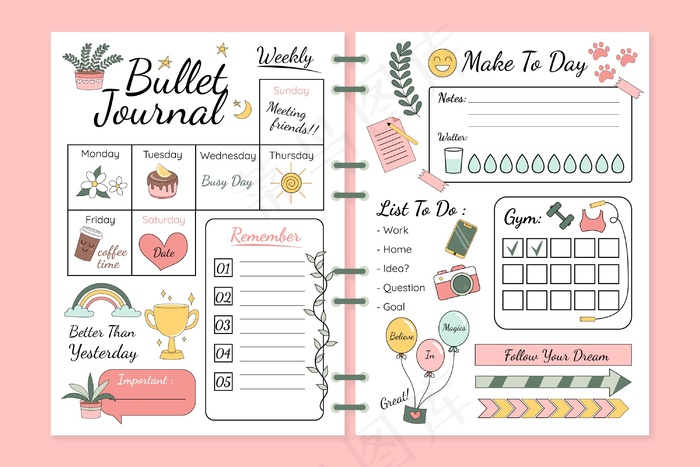 项目符号日记帐计划器模板eps,ai矢量模版下载