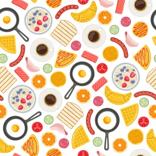 早餐食品符号无缝背景。图案。