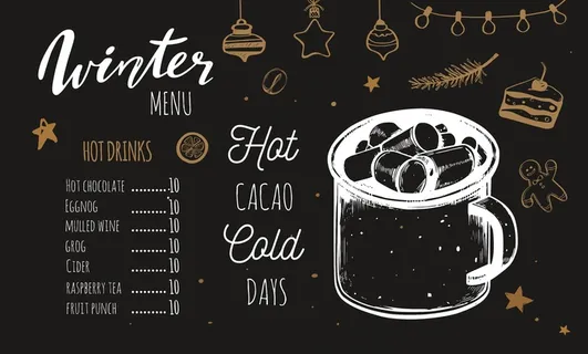 热饮冬季菜单，模板包括不同的插图