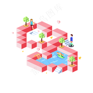 七夕情人节2.5D爱心矢量可商