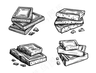 一套素描巧克力片。手绘风格