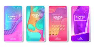 设置网页模板动态彩色渐变抽象横幅banner流动液体形状流体彩色智能手机屏幕收集在线手机app移动应用孟菲斯风格水平