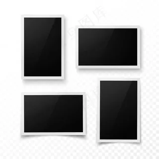一套带阴影的相框。真实照片，图像或图片边框模板。摄影空白。在透明背景下隔离