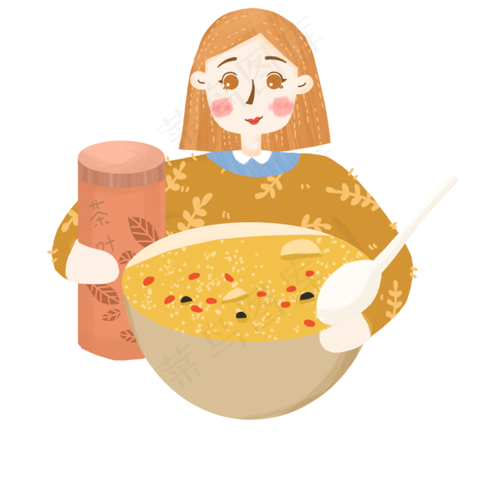 卡通手绘秋季女孩养生食物南瓜小(2000X2000(DPI:300))psd模版下载