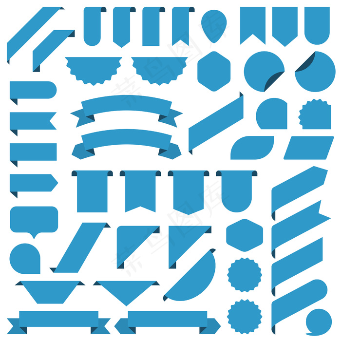 一套蓝色空白横幅banner丝带。