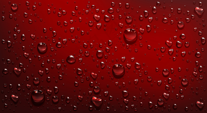 红色背景上的水滴