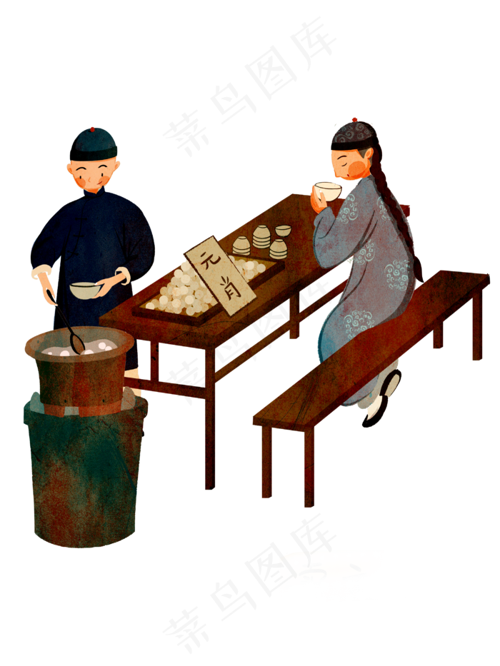 传统市井人物春节元宵摊(3000X4000(DPI:300))psd模版下载