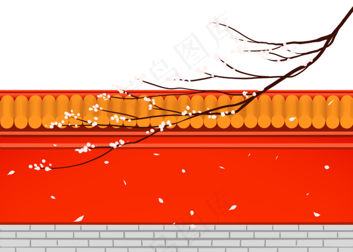 红色墙壁梅花树枝(2800X2000(DPI:299))psd模版下载
