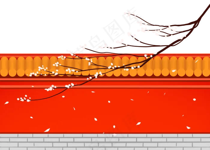 红色墙壁梅花树枝(2800X2000(DPI:299))psd模版下载