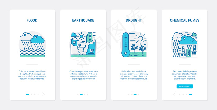 生态环境问题，灾害生态灾难。ux，ui车载手机app移动应用程序app集自然生态灾难，洪水地震干旱化学烟雾符号eps,ai矢量模版下载