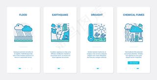 生态环境问题，灾害生态灾难。ux，ui车载手机app移动应用程序app集自然生态灾难，洪水地震干旱化学烟雾符号
