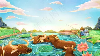 2021牛年清新牧童放牛