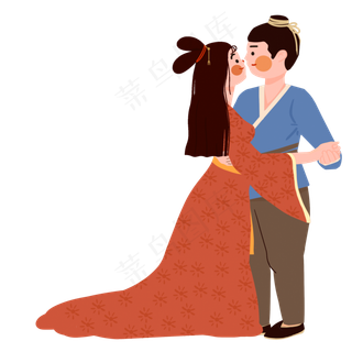 正在跳舞的牛郎和织女免抠图