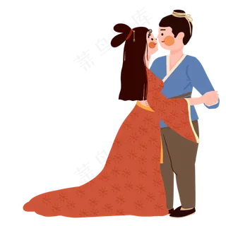 正在跳舞的牛郎和织女免抠图