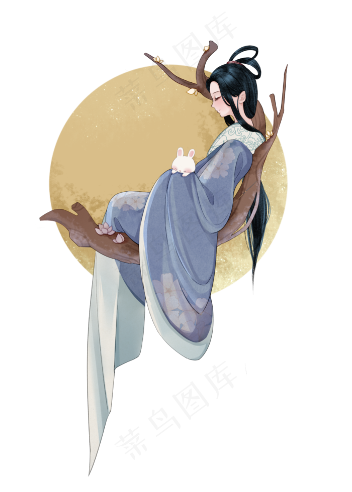 中秋节唯美嫦娥抱玉兔(3545X5315(DPI:300))psd模版下载