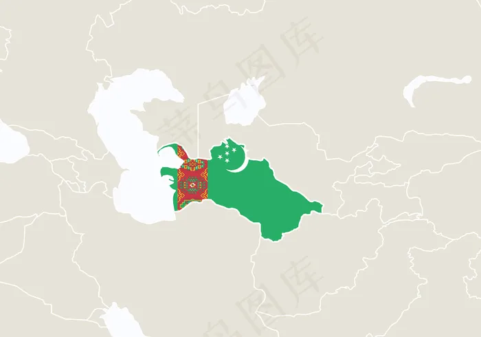 带有突出显示的土库曼斯坦地图的亚洲。矢量图。eps,ai矢量模版下载