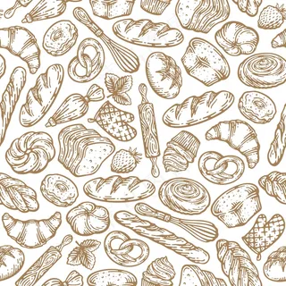 手绘面包和烘焙产品无缝图案插图 手绘面包和烘焙产品无缝图案插图