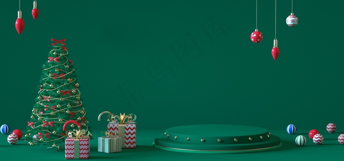 c4d圣诞绿色展台背景