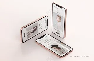 红色和金色手机屏幕实物模型样机与手机app移动应用程序app演示模板