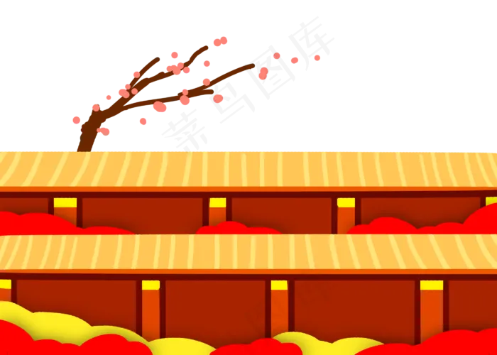 春节建筑梅花底边(2800X2000(DPI:300))psd模版下载