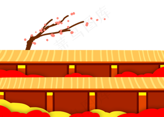春节建筑梅花底边