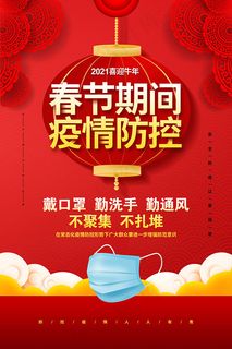 春节期间疫情防控宣传海报PSD