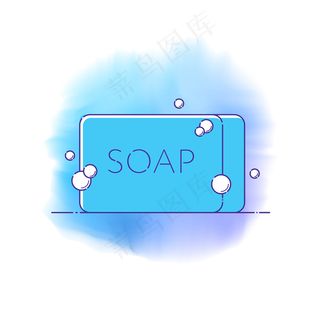 带有泡沫气泡的矩形固体肥皂条的线图标。平面样式的矢量插图，用于手、面部和身体卫生，防止细菌和感染的信息图表。