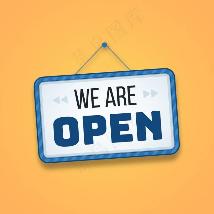 悬挂白色和蓝色我们是开放的标志eps,ai矢量模版下载