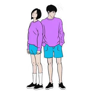 卡通七夕传情侣衫的情侣