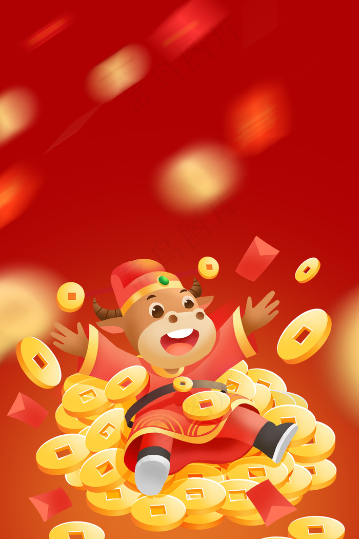 财神到财神红色中国风(3545*5315px 	      )psd模版下载