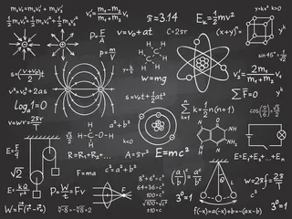科学公式。课堂黑板上的数学和物理微积分。代数和物理科学手写矢量教育概念。黑板上的数学计算。物理科学定理
