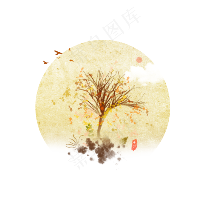 秋天秋树秋叶唯美浪漫插画背景可