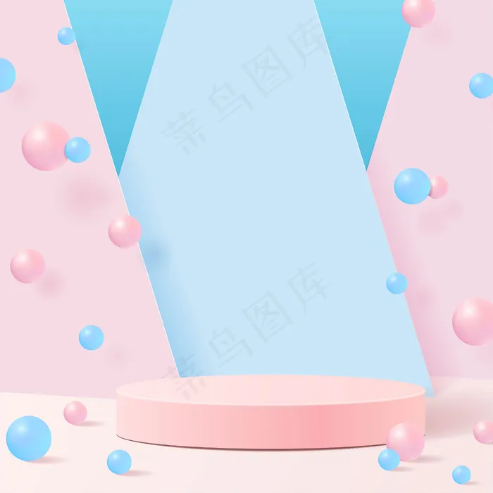 柔和的颜色自然的形状。具有几何形式的最小场景。蓝色背景的粉红色圆筒状讲台。现场展示化妆品、陈列柜、店面、陈列柜。eps,ai矢量模版下载