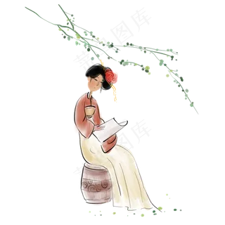 古风人物看信的女子