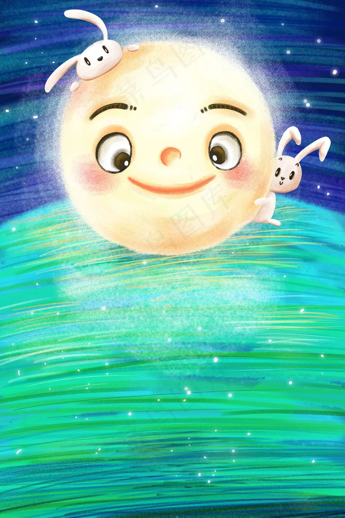 中秋节月圆满月兔子玉兔中秋(3545*5315px 300 dpi )psd模版下载