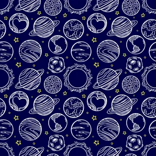 美丽的无缝模式与太阳系的行星。手绘插画