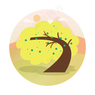 简约扁平卡通可爱秋树植物矢量元