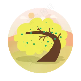 简约扁平卡通可爱秋树植物矢量元