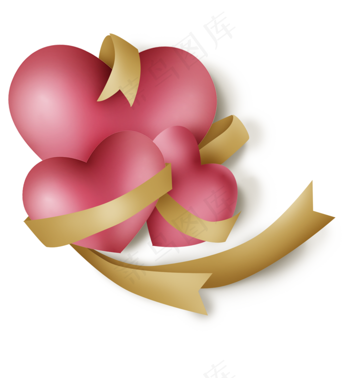 三颗立体粉红色的心