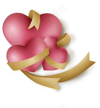 三颗立体粉红色的心