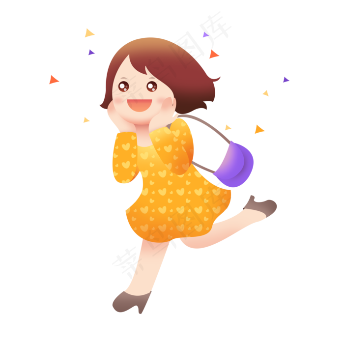 兴奋促销背包奔跑白领女性连衣裙(2000*2000px 150 dpi )psd模版下载