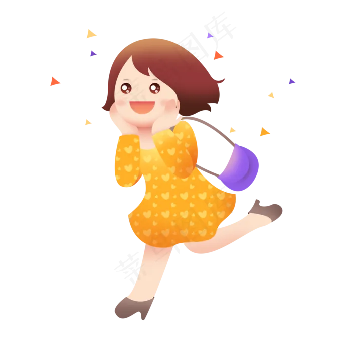 兴奋促销背包奔跑白领女性连衣裙(2000*2000px 150 dpi )psd模版下载