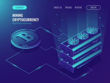 加密货币挖掘场服务器。区块链等距，大数据处理