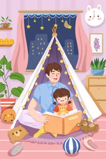 父亲节父亲陪女儿看书 父亲节父亲陪女儿看书