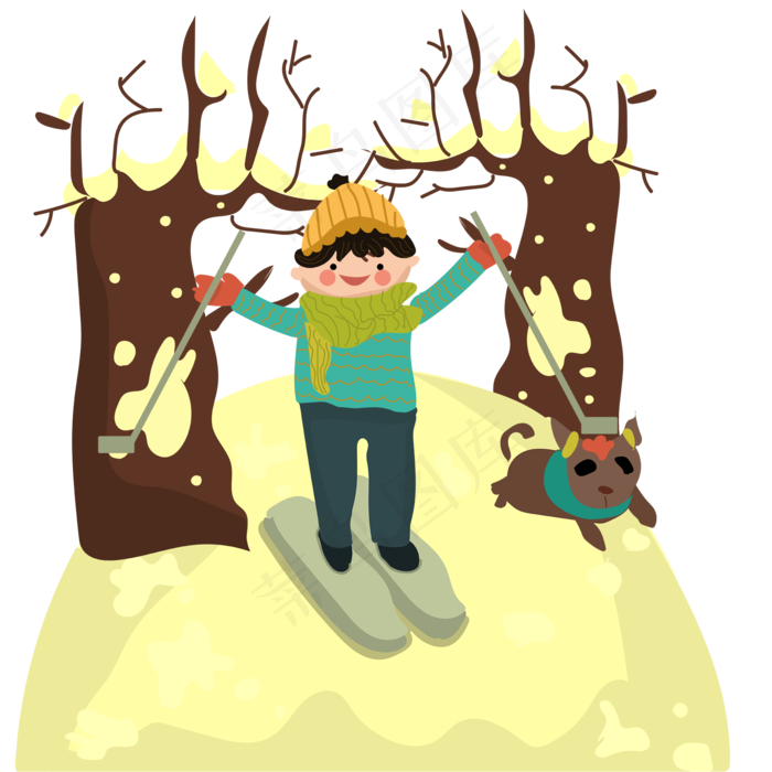 立冬卡通手绘风滑雪