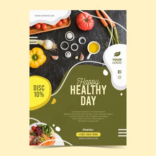 健康食品餐厅宣传单,DM传单模板配照片